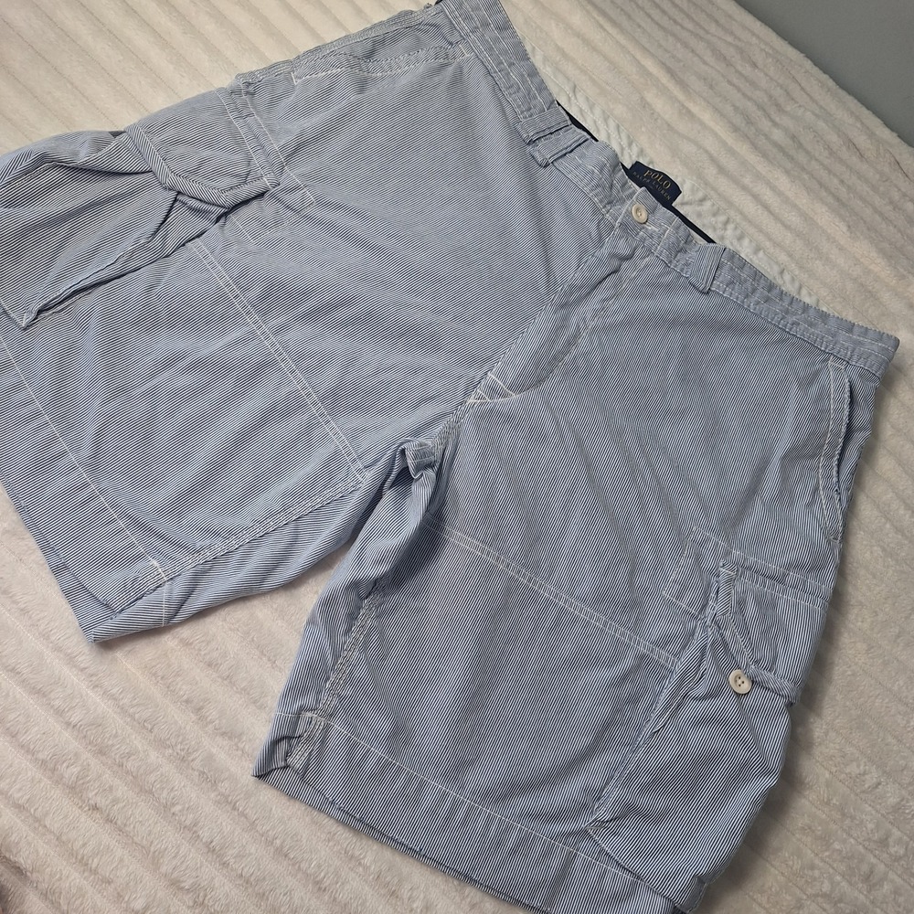 Polo Ralph Lauren Pinstripe Cargo Shorts Mens 42 Blue Wht Classic Preppy Y2K